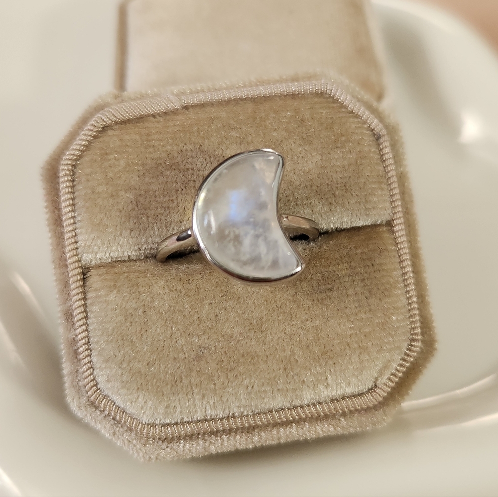 Sterling Silver Moonstone Moon Ring